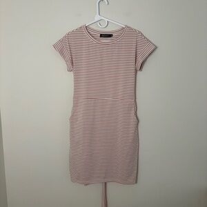 Merokeety Women’s Small Pink White Striped Short Sleeve Spring Dress Coquette